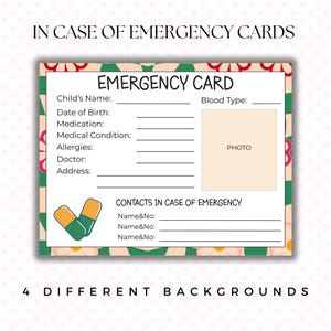 Emergency Contact Card Template, Kids Medical ID, Printable Child Safety Info, Quick Download, Emergency Details, Backpack Tag, Health Card