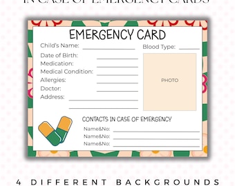 Emergency Contact Card Template, Kids Medical ID, Printable Child Safety Info, Quick Download, Emergency Details, Backpack Tag, Health Card