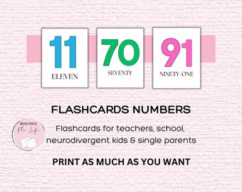 Flashcards Numbers 0-100, Preschool Education Math Cards For Kids & Toddlers, Printable Number Learning, Classroom Decor and Homeschool