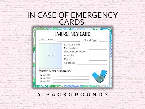 Emergency Contact & Medical Info Card Template for Kids,  Child Emergency Card Printable, School and Travel Safety Info