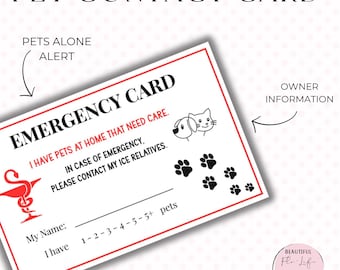 Pet Emergency Contact Card, Pet Safety Wallet Card, Emergency Pet Care Instructions, Dog Cat ID, Travel Alert, Essential Pet Owner Accessory