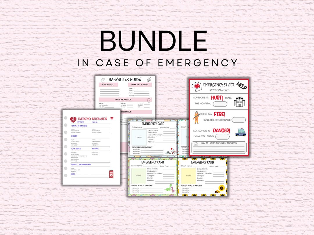 Sos Card Examples Emergency Contact Sheet Bundle: Family Info Pages for Child Medical and ...