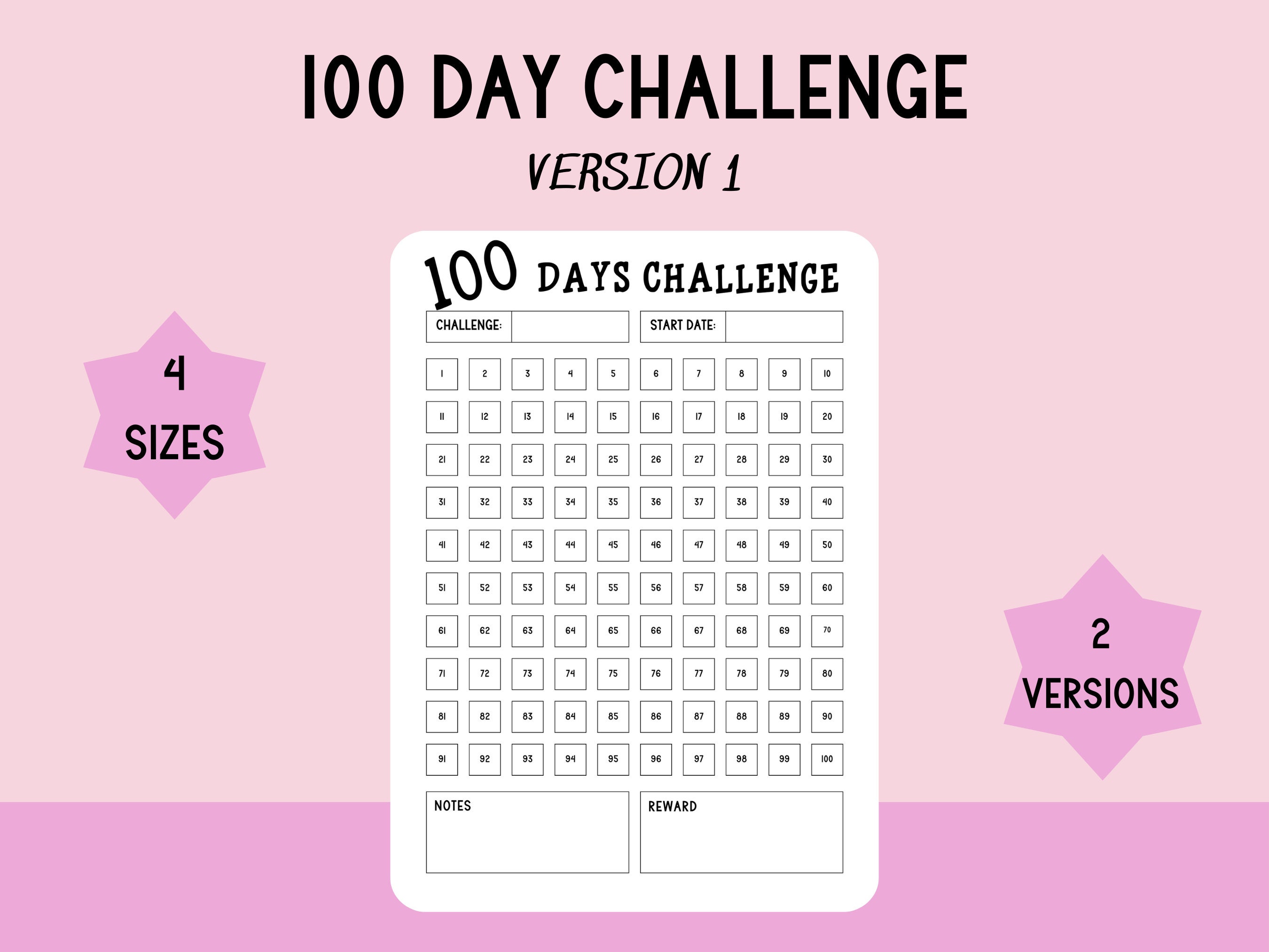 100 Day Challenge Template: Printable Habit Routine Tracker, Goal ...