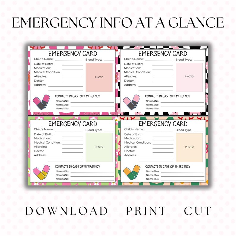 Kids Emergency Card Printable – Safety Info, Medical & Contact Sheet ...