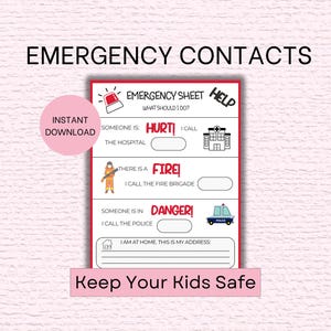 In Case of Emergency Sheet for Kids, Firefighter Safety Lesson, How to Dial 911, Homeschool Fire Prevention, What to Do If Lost.