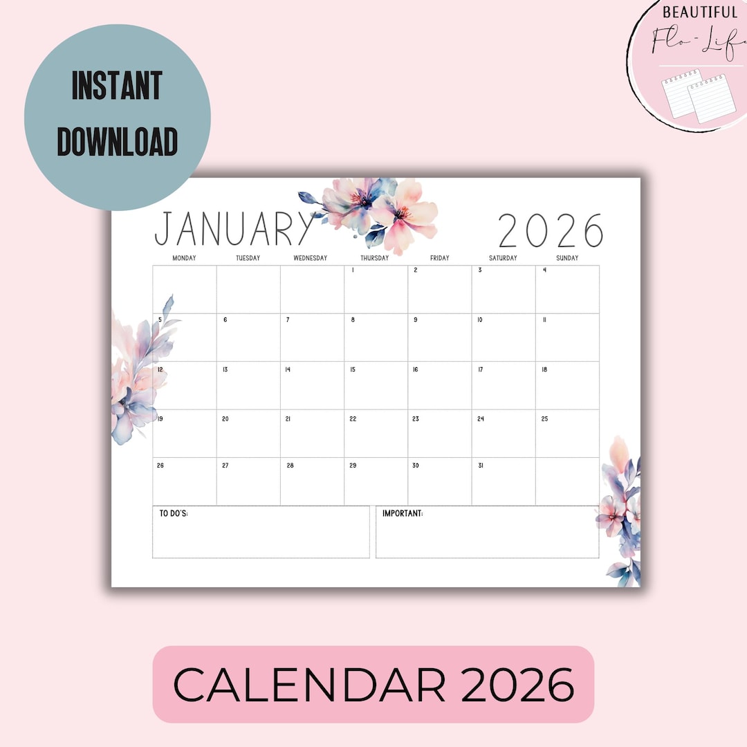 2026 Calendar With Flowers, Printable Floral Monthly Planner, Nature ...
