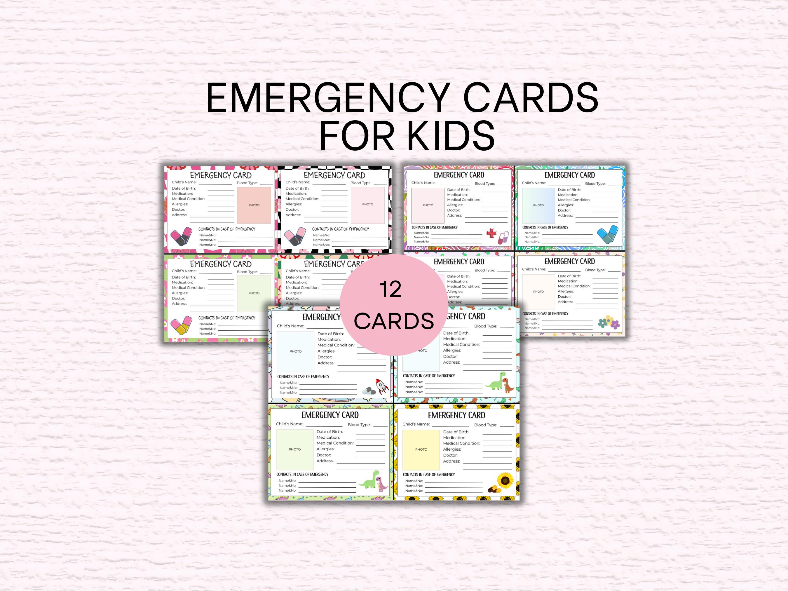 Sos Card Examples Emergency Contact Sheet Bundle: Family Info Pages for Child Medical and ...