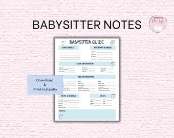 Babysitter Notes Printable Planner With Child Info, Emergency Contacts & Nanny Notes, Parents Organizer Checklist