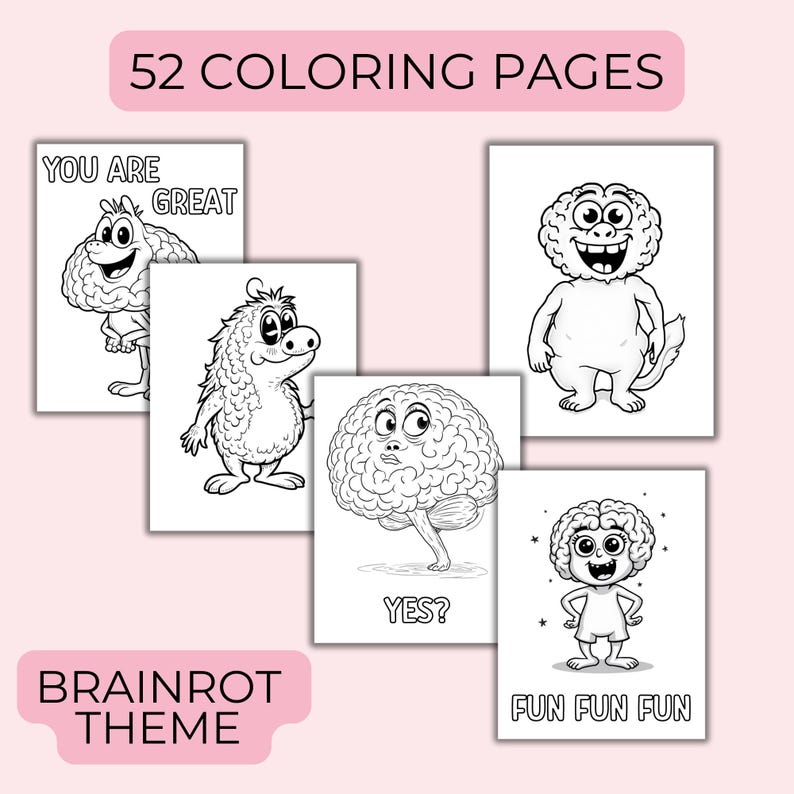 Brainrot Coloring Pages, Printable Kids Activity Sheets, Art Prints of ...