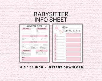 Babysitter Info Sheet, Emergency Contacts and Nanny Information Guide, Safety Checklist, Routine Childcare Notes, Printable Form