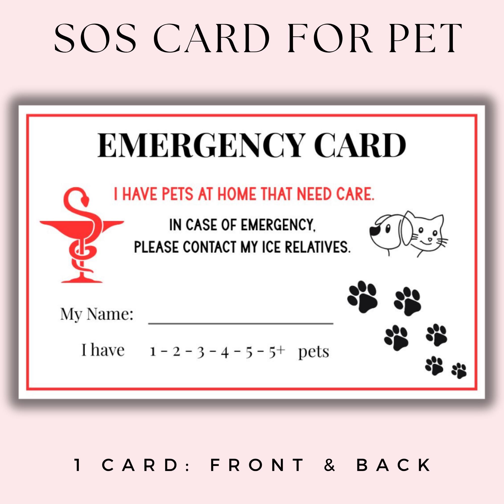 Emergency Contact Card, Pet Safety Alert, Dog & Cat Emergency Info, Printable Wallet Card for Pet Owners, Pet Home Alone Card, Pet Rescue ID