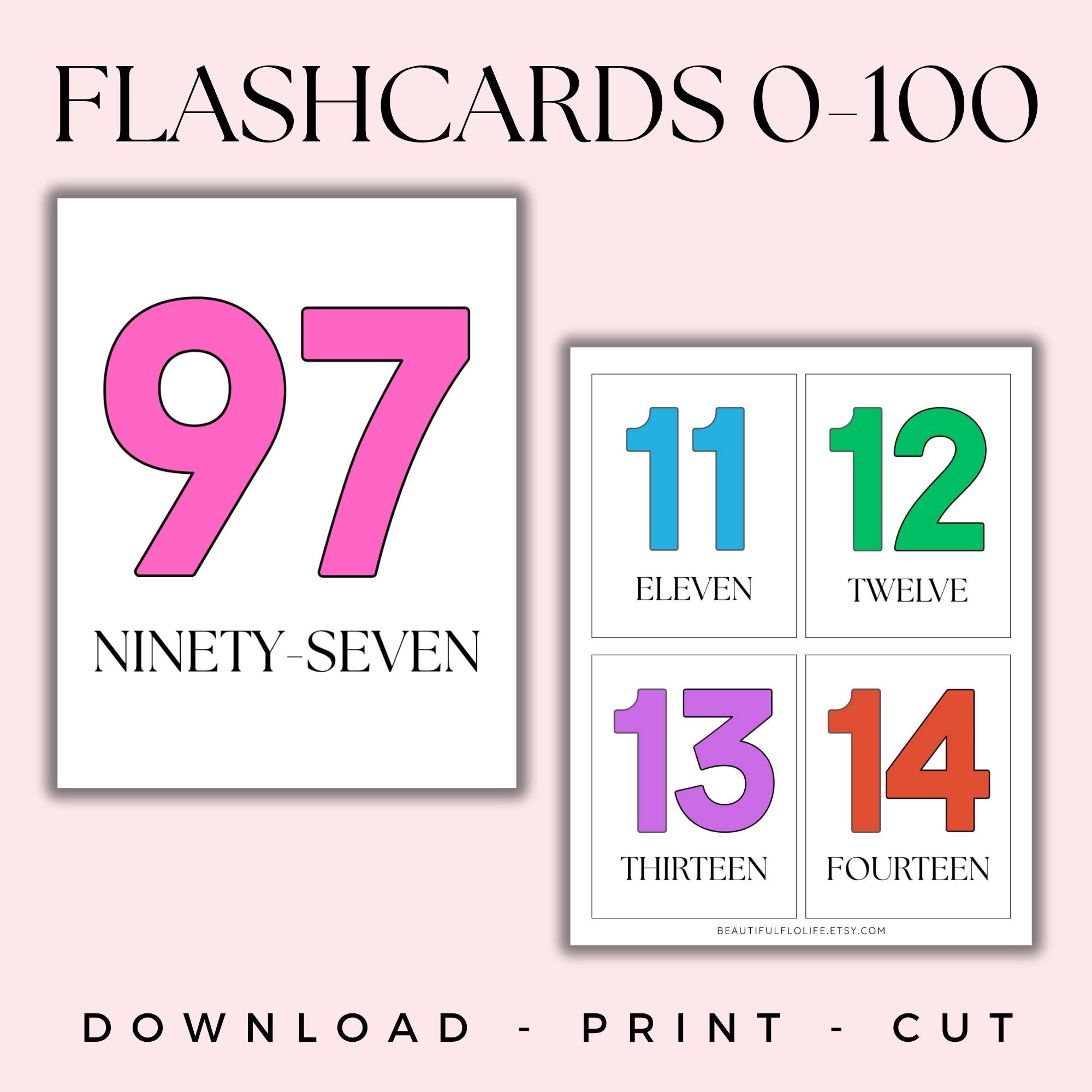Numbers 1-100 Flash Cards, Printable Educational Counting Cards for ...