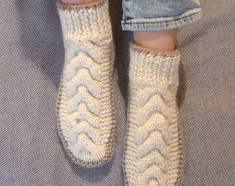 Slipper socks, Knitted socks with braid, Women's bed socks, Chunky knit socks, Chunky knitted slippers, Low  cut slippers, Ankle socks