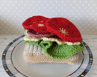 Set di cibo giocattolo all'uncinetto per sandwich, giocattolo per il gioco di ruolo per bambini, giocattolo da cucina Montessori, cibo amigurumi fatto a mano
