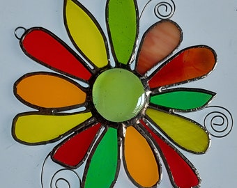 Atrapasol de flores funky de vitral
