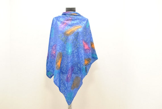 Vintage handmade printed silk scarf , hand rolled… - image 2