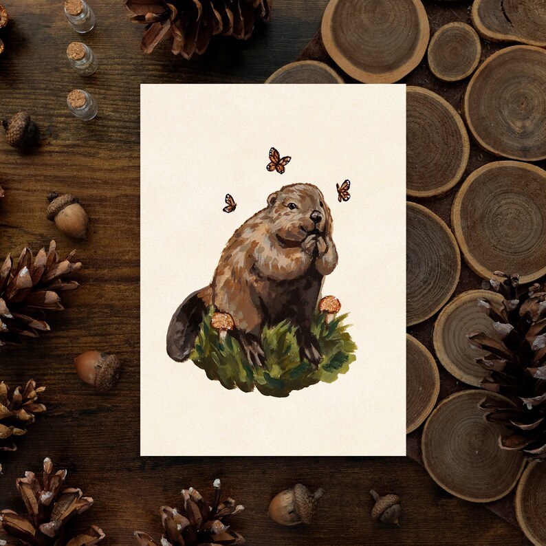 Beaver Art Print - Goblincore Vintage Illustration (5x7) - Etsy Canada