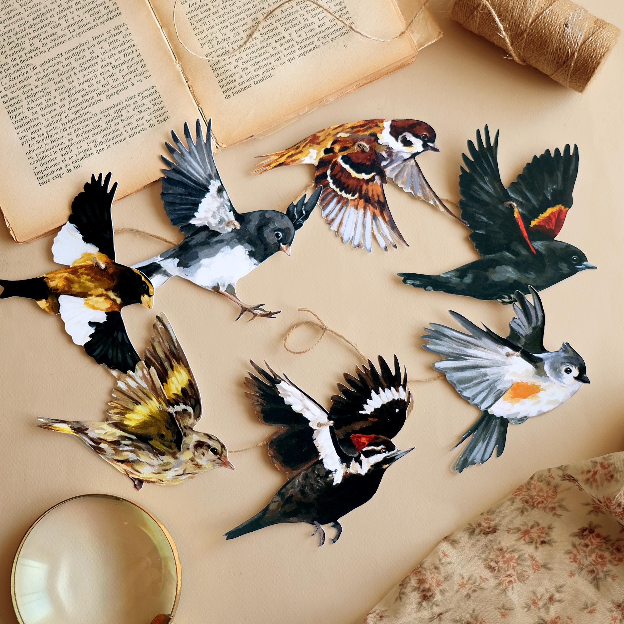 BIRD GARLAND - Birds of Quebec, Canada - Botanical Paper Garland - Cottagecore Room Decor - Gift for Bird Lovers - Woodland Nursery Decor