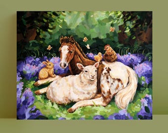 Farm Animal Art Print – Cottagecore Nursery Decor (8x10)