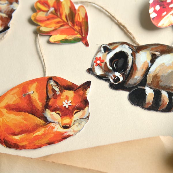 FALL GARLAND - Vintage Style Paper Garland - DIY Craft Kit - Cute Critters Wall Art - Forest Themed Nursery - Woodland Animals Party Decor