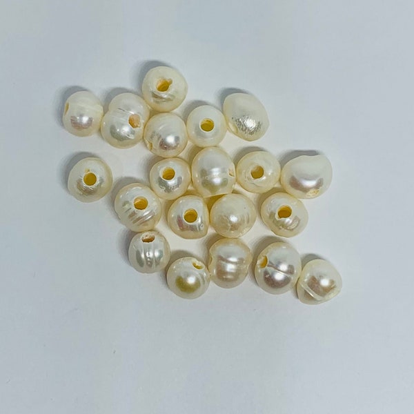 Antique White Natural Cultured Freshwater Pearl Potato Shape Bead With Big Hole