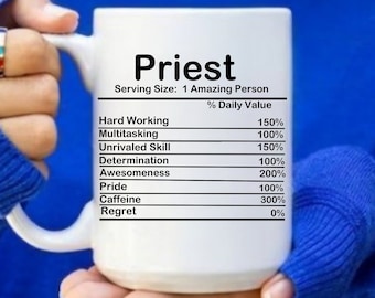 Taza personalizada para sacerdote, datos nutricionales divertidos, regalo católico