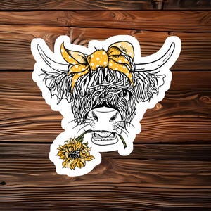Highland Cow with sunflower Sticker