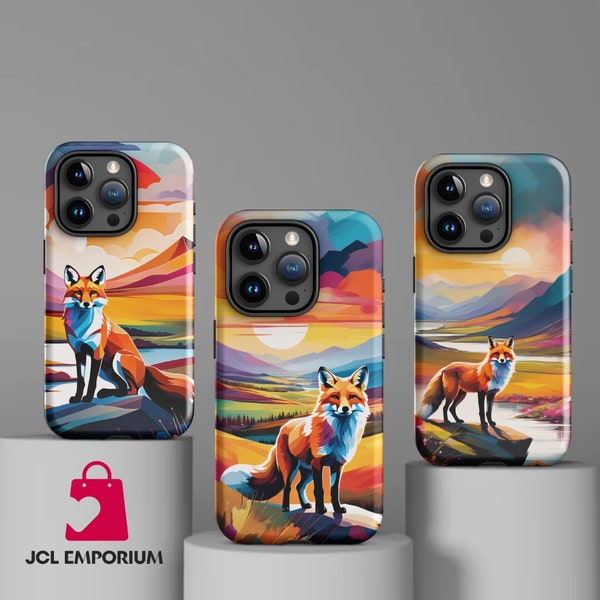 Impact Resistant Dual Layer Case Vibrant Fox Portrait Red Fox Forest Animal iPhone 11 12 13 14 15 Pro Max Galaxy S10 S20 S21 S22 S23 S24