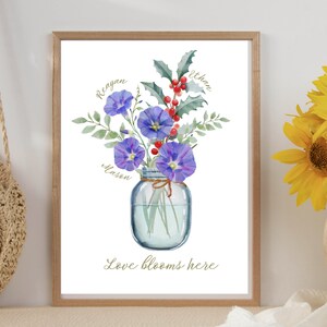 Birth month Flower Bouquet, Customized Family Birth Flower Prints Art, Custom Family Wall Art - Digital download - Any Size