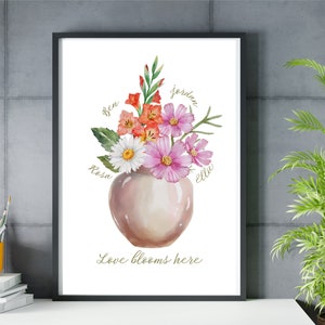 Birth month Flower Bouquet, Customized Family Birth Flower Prints Art, Custom Family Wall Art - Digital download - Any Size
