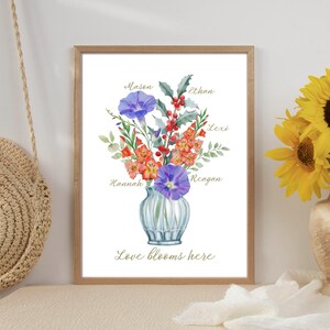 Birth month Flower Bouquet, Customized Family Birth Flower Prints Art, Custom Family Wall Art - Digital download - any size