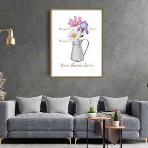 Birth month Flower Bouquet, Customized Family Birth Flower Prints Art, Custom Family Wall Art - Digital download - any size