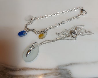 Seaglass, 925 sterlingzilveren kettinghanger en armbandset.