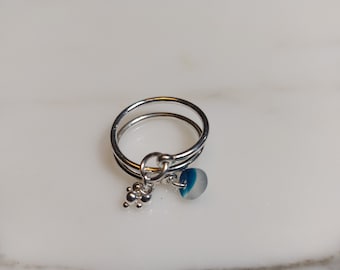 Seaglass, 925 sterlingzilver verstelbare bedelringen.