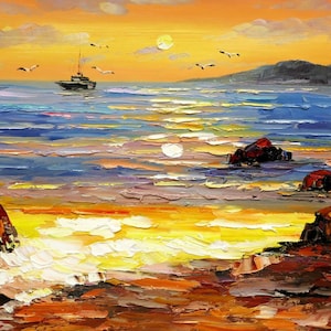 Sylt - Surf in the sunset d97363 60 x 90 cm excellent oil painting hand painted