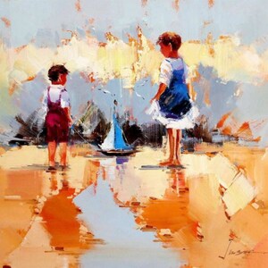 Sylt - Children playing on the beach c97777 G 50 x 60 cm oil painting hand painted