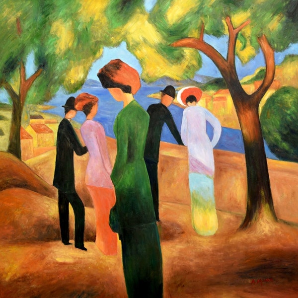 August Macke - Femme en veste verte m99271 120 x 120 cm Peinture à l'huile expressionnisme