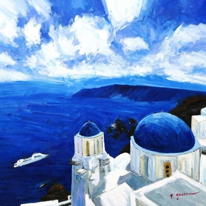 Modern Art - Kirche auf Santorin h97159 90x90cm Ölbild handgemalt