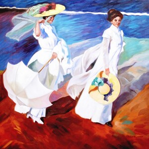 Joaquín Sorolla - Strandwandeling e99117 60 x 60 cm prachtig olieverfschilderij