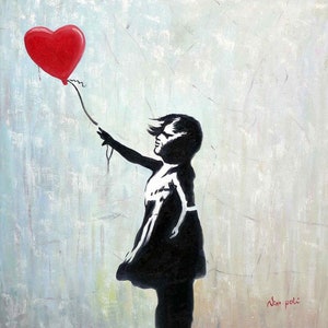 Homage to Banksy - Girl with balloon g97887 80x80cm exquisites Ölgemälde