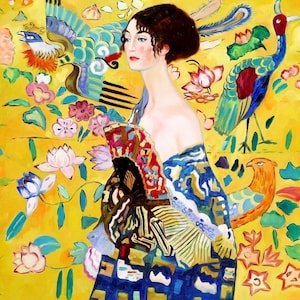 Gustav Klimt - Woman with Fan d97819 60 x 90 cm Art Nouveau oil painting hand painted