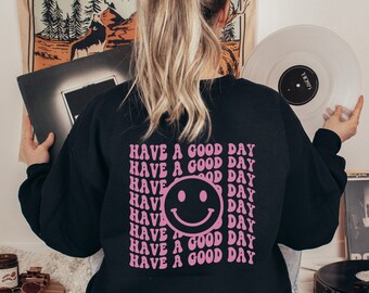 Oversized Minimalist Slogan Graphic Smiley Have a Good Day Aesthetic Sweater, Sweaters for Women, Oversized Trendy Sweatshirt