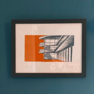 De la Warr pavillion Bexhill on sea | Art Deco wall art | Linocut blockprint | perfect home/office gift for architect/designer |  Home Decor