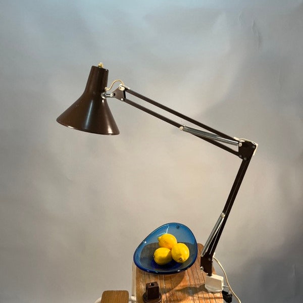 STUDIOSECONDLOVE - DEMKO DINAMARCA lámpara de arquitecto vintage abrazadera escritorio metal 70s marrón abrazadera lámpara de unión lámpara de arquitecto