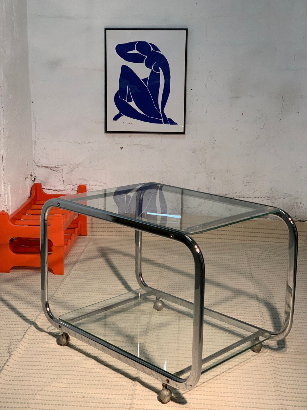 70s VINTAGE CHROME GLASS Serving Trolley Side Table Coffee Etsy