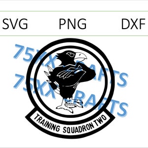 May include: Black and white graphic design of a bird with the text "Training Squadron Two" in a circle.