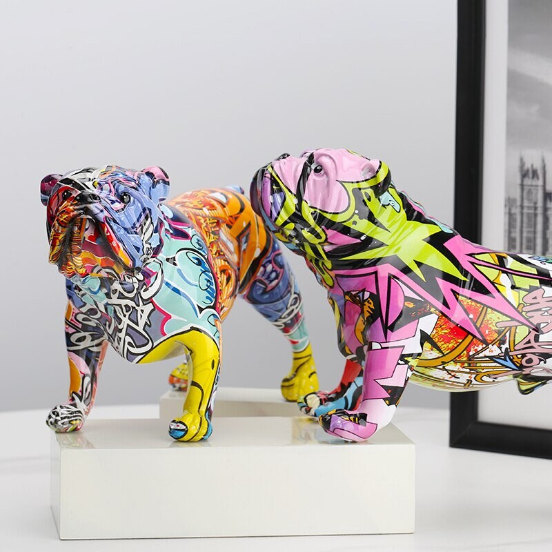 statue Chien Bouledogue Français en Résine Multicolore Idéale Pour Faire Un Cadeau