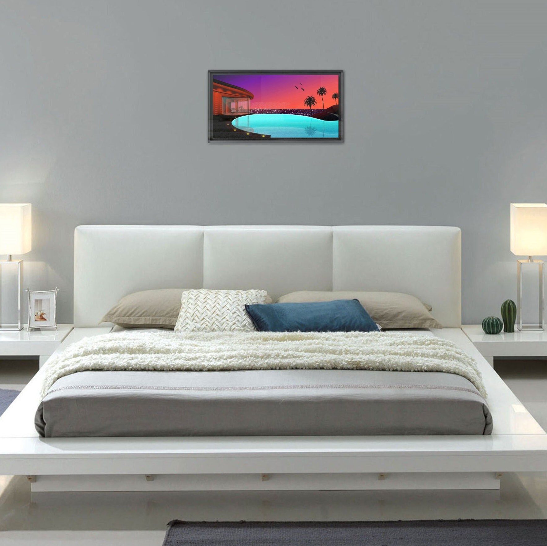 Tableau en Digigraphie Alu 60x30cm - California Luxury House San Diego Usa Illustration Haute Qualit