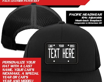 Casquette en cuir avec plaque d'immatriculation personnalisée