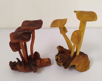 Unique Mushroom Statue,Wooden hand carved mushroom.Wooden Mushroom Sculpture,Parasite Wood,Small Mushroom Sculpture
